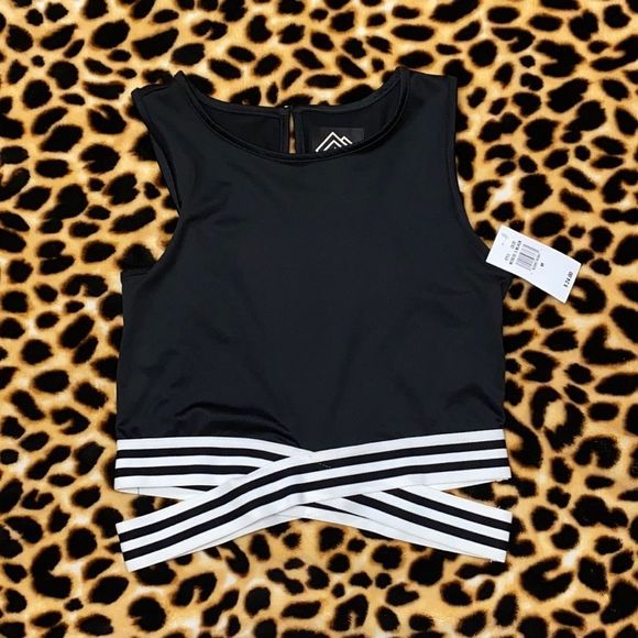 NWT ZELOS striped Cropped tape top size medium - Picture 2 of 4